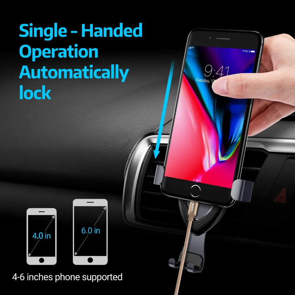 Универсальный автомобильный держатель для телефона, ESR Autobot гравитационный регулируемый выход на вентиляционное отверстие металлический держатель для телефона для iPhone X 8 Plus 7 6s S8