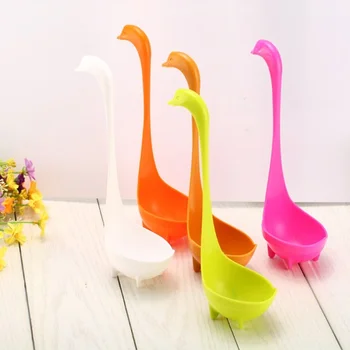 

Kitchen Decoration Cute Elegant Swan Soup Spoons Pure Color Magic Self-Stand Cygnet Paddles Scoop Cereal Porridge Pottage Ladles