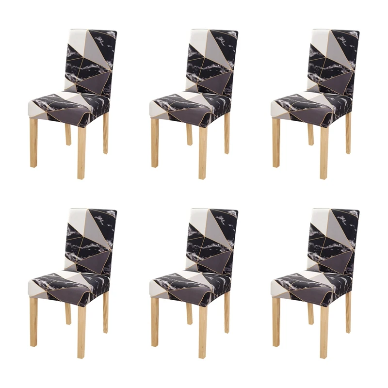 6 шт чехлы на кресла стрейч для столовой Печатный кухонный съемный чехол для сиденья для Банкет Ресторан вечерние чехол для кресла - Цвет: Geometric