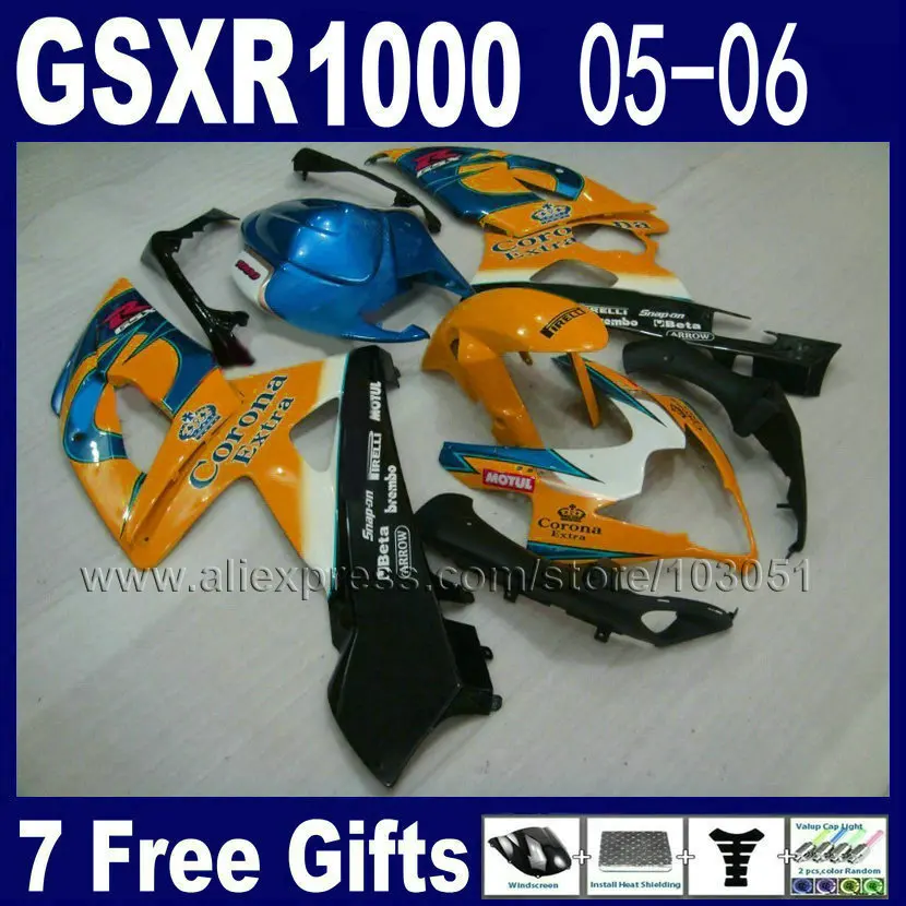 

OEM Injection moulding fairing kits for suzuki Yellow blue corona K5 2005 2006 kits 06 GSXR 1000 05 motorcycle fairings kit