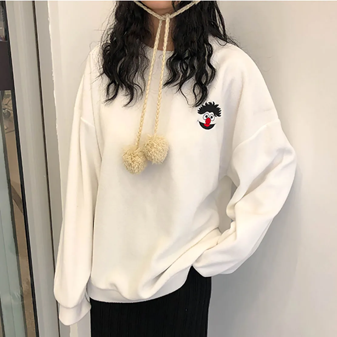 Cartoon Embroidered Hoodie Sweatshirt Japanese Kawaii Long Sleeve Pullover Women Spring 2019