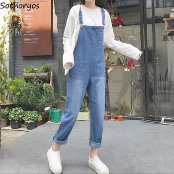 

Jumpsuits Woman Strap Loose Thin Trendy Denim Women Jumpsuit Fashion New Korean Style All-match Zipper Students Trousers Womens
