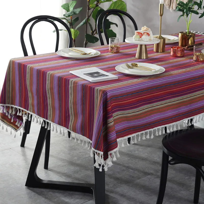 

New popular Bohemian ethnic tablecloth Yarn-dyed woven fringe fringed table cloth Homestyle Hotel decorative cloth cover towel