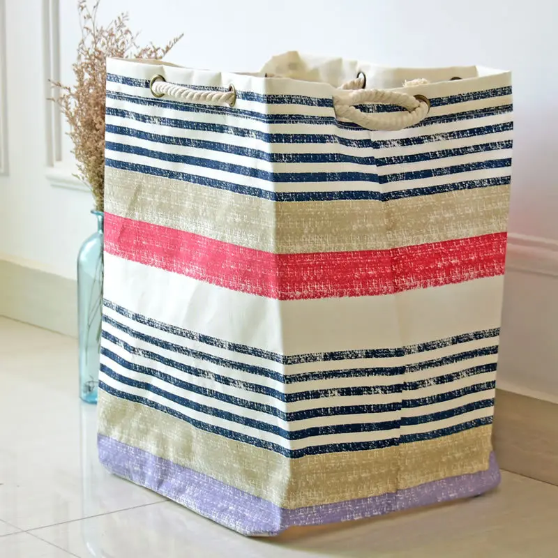 

Thick cotton rope stripes Storage Canvas Bags waterproof Handbag Laundry backpack beach Shopping Clothes Bag