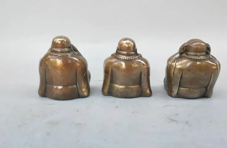 Chinese pure brass Three little buddhas statue 