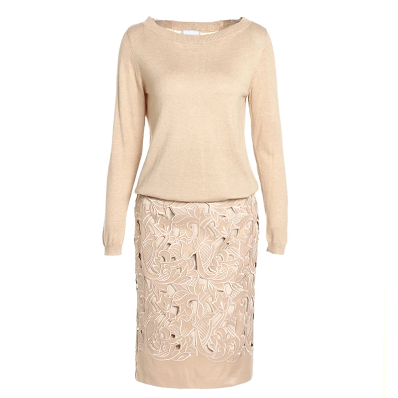 Весенне-осенний Модный женский теплый вязаный комплект из 2 предметов, свитер+ прямая юбка, тонкий комплект для подиума, высокое качество