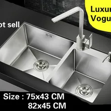 Ручная работа большая кухонная ручная раковина двойной паз общий vogue 304 нержавеющая сталь Горячая 750x430/820x450 мм