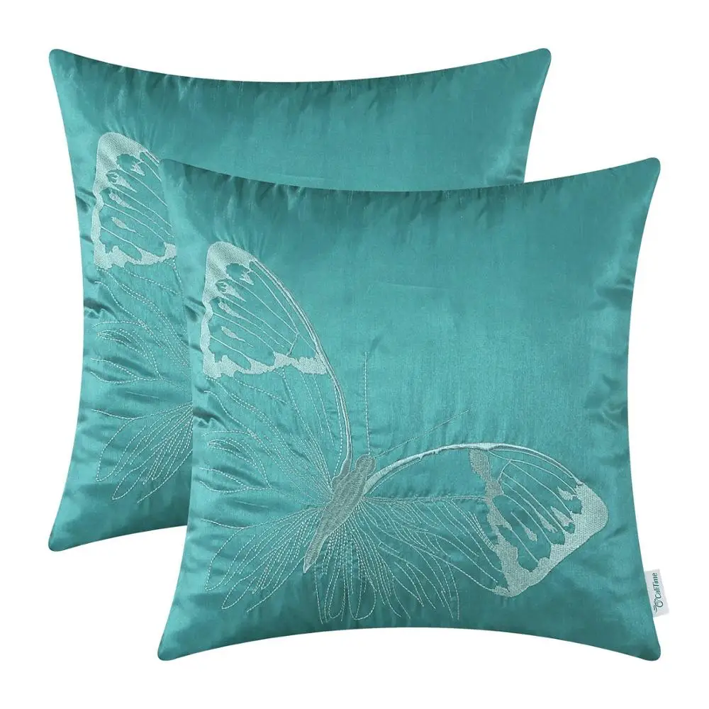 2PCS CaliTime Super Soft Comfortable Cushion Cover Pillows Shell Big Butterfly Embroidered Home Sofa Couch Decor 18''X18'' | Дом