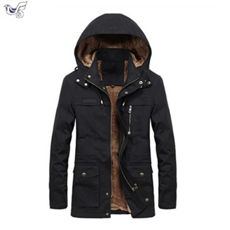 

Autumn winter coat new men in addition to velvet jacket casual men washed long coat jacket jacket with hood size big M - 4XL 5XL