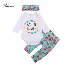 Дикий цветочный Комплекты летней одежды для маленьких девочек топы с короткими рукавами комбинезон + хлопок длинные брюки с цветочным