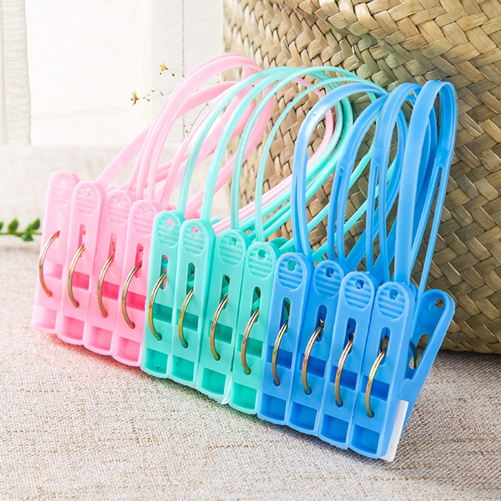 12Pcs/lot Plastic Clothes Clips with Cables Colorful Windproof Clothes