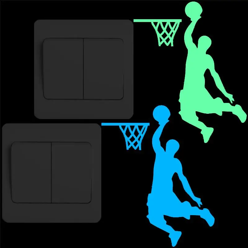 

Creative Basketball Player Dunk Glow Switch Sticker Cartoon Sport Luminous Vinyl Wall Stickers Kids Rooms Children Home Decor
