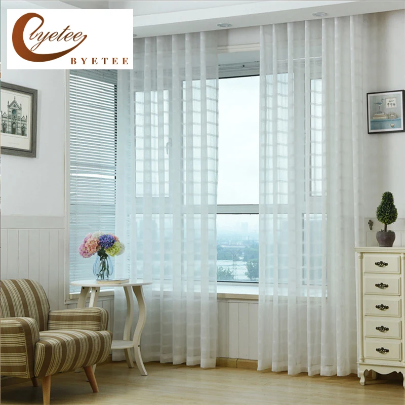 Plaid curtain cotton Plaid curtains thickened white curtain screens special living room curtain tulle curtains