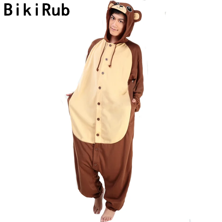 Cute Bear Onesie Adult One Piece Pajamas For Women Novelty Animal Hooded Sleepwear Winter Jumpsuits Brown