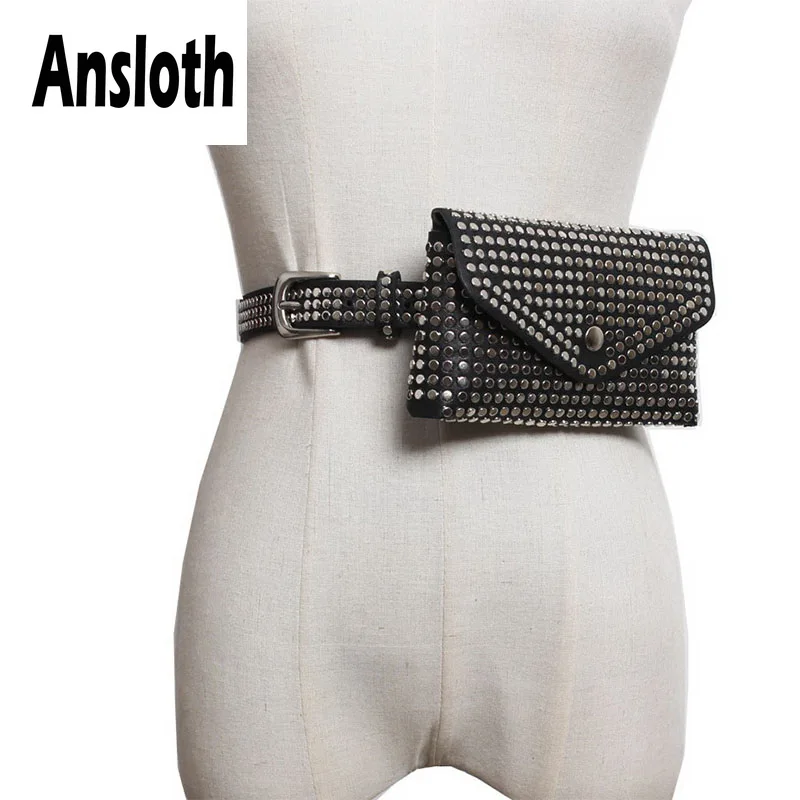 

Ansloth Fashion Rivet Waist Bag For Women Punk Fanny Pack Ladies Small Waist Pack PU Leather Belt Bag Female Phone Pouch HPS572