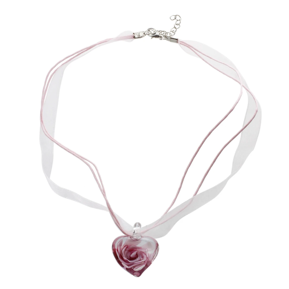 

MURANO GLASS HEART FLOWER 25MM PENDANT NECKLACE PINK