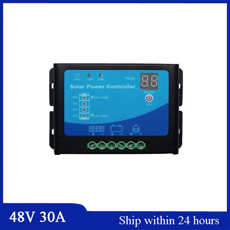 

High Quality 30A 48V PWM Solar Charge Controller with Metal Cover/Soalr Panel Charge Regulator with LED light/Solar Road Light