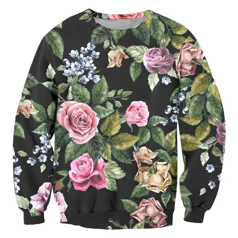 Flowers Full 3D Print Black Pink Sweatshirts Men Gothic Streetwear Hoodie 2018 Harajuku Men's Pullover Outwear Big Size 5XL