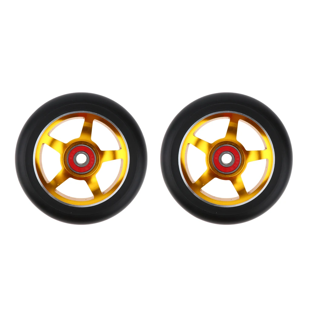 2pcs Replacement 100mm Push/Kick/Stunt Scooter Wheels with Bearings & Bushings