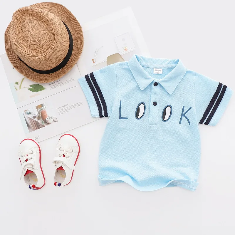 Fashion Summer Cotton Striped Baby Boys Short Sleeved T-shirt Printed Children Tees Kids Tops For Age 2-8 Years Old