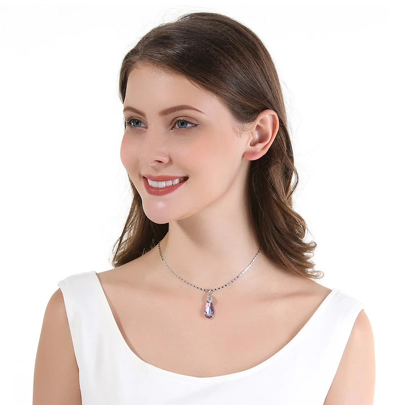 WARME FARBEN Crystal from Swarovski Women Necklaces Crystal Water Drop Shaped Pendant Necklace 925 Silver Fine Jewelry Collares Fine Jewelry