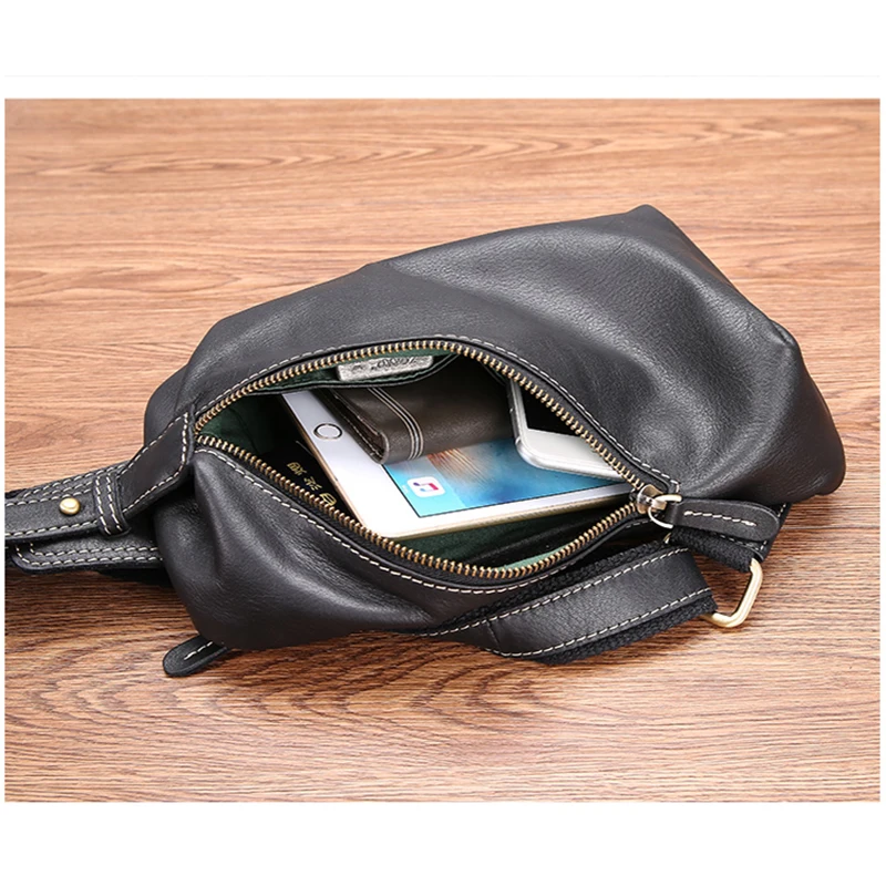AETOO Chest bag male leather soft leather new single shoulder bag tide casual head layer cowhide men's chest Bag