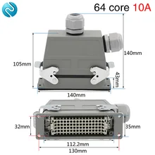 Heavy duty connector rectangular 64 core cold air plug hdc-hd-064 waterproof plug double outlet hole 10A Heavy duty connector rectangular 64 core cold air plug hdc-hd-064 waterproof plug double outlet hole 10A