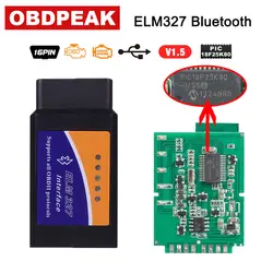 Версия 1,5 Bluetooth ELM 327 OBD2 инструмент диагностики OBD2 V1.5 ELM327 для Android Крутящий момент автомобиль код сканер с 25k80 чип