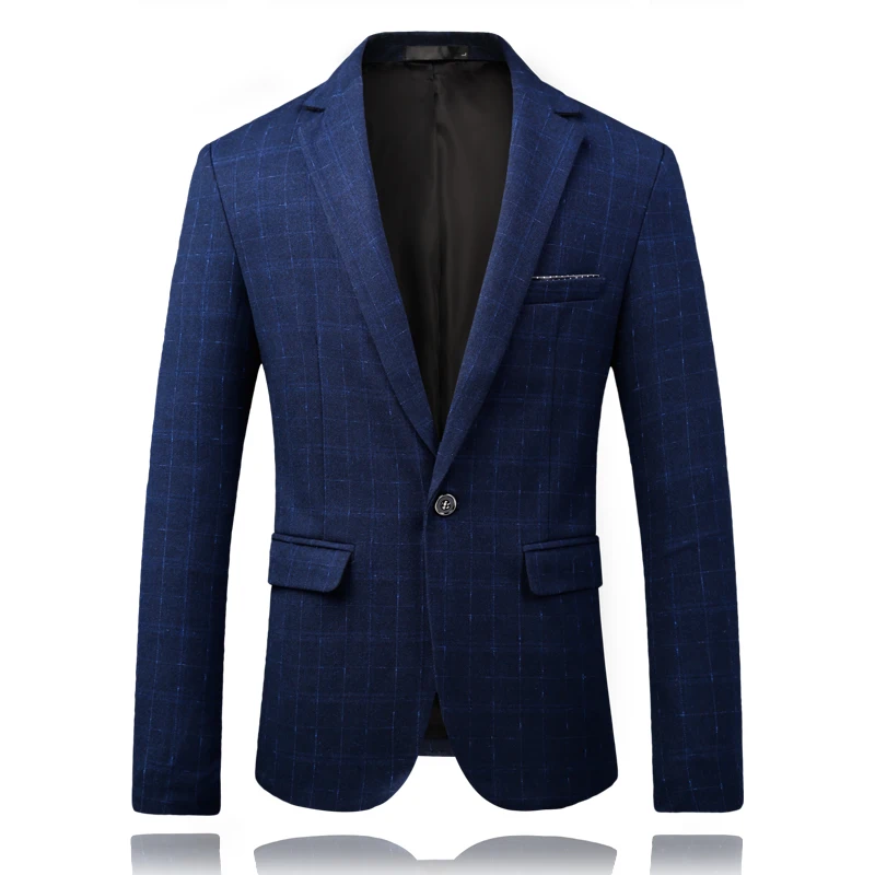 

Men Formal Wear Suits Blazers Slim Fit Suits Jackets Blue Plaid Jacket Coats High Quality Men Wedding Dress Blazer Jackets