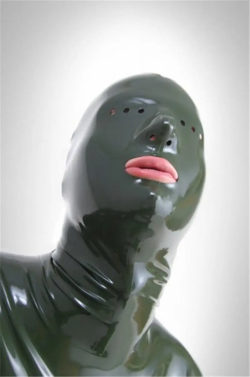 Унисекс полный лицо природа латекс ручной работы маска сексуальный фетиш капюшоны для бондажа маска с иглой глаза открытый рот