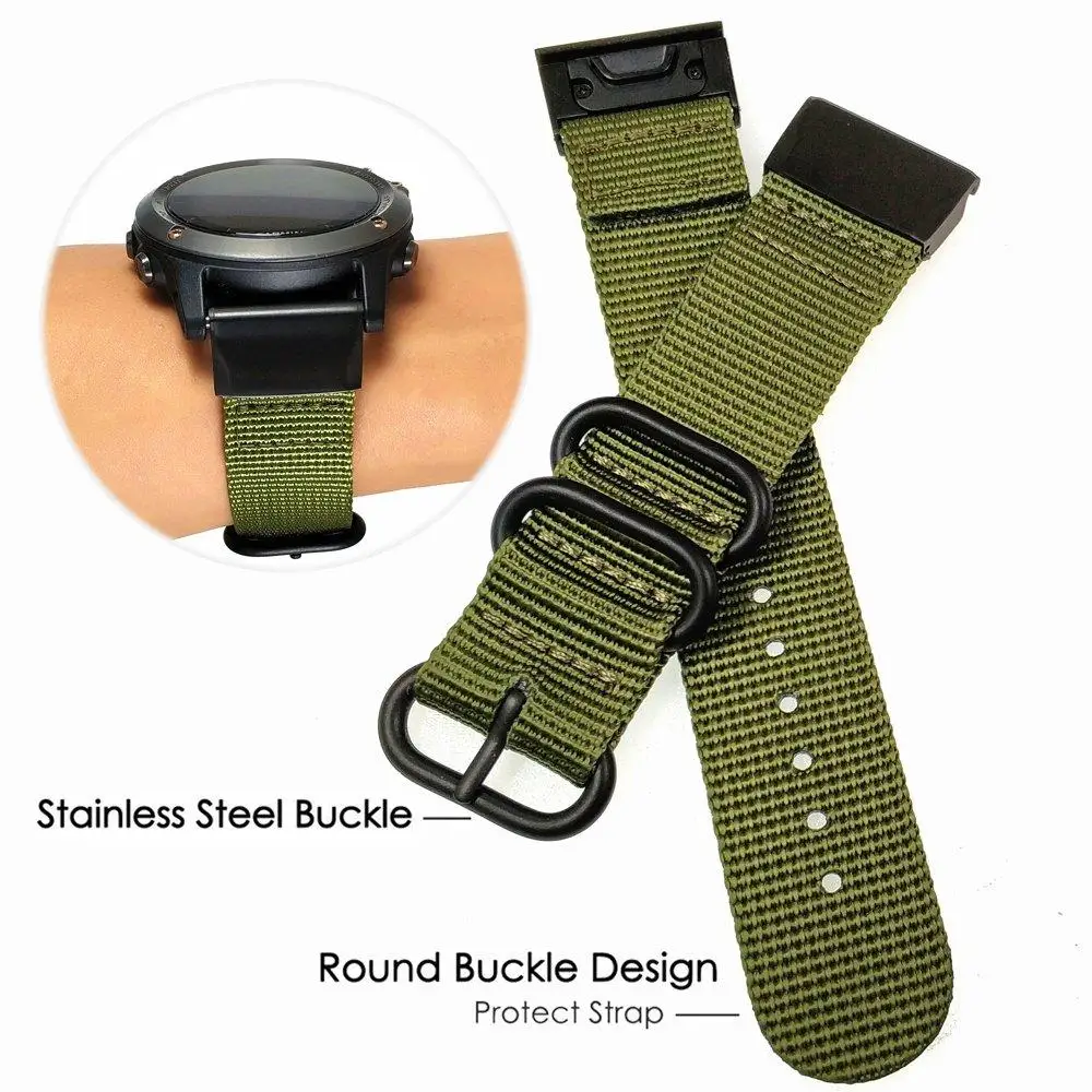 

NATO Nylon Watch Band Strap Stainless Steel Metal Quick Fit 26mm/22mm for Garmin Fenix 5/5 Plus/Fenix 5X/Fenix 3 /forerunner 935