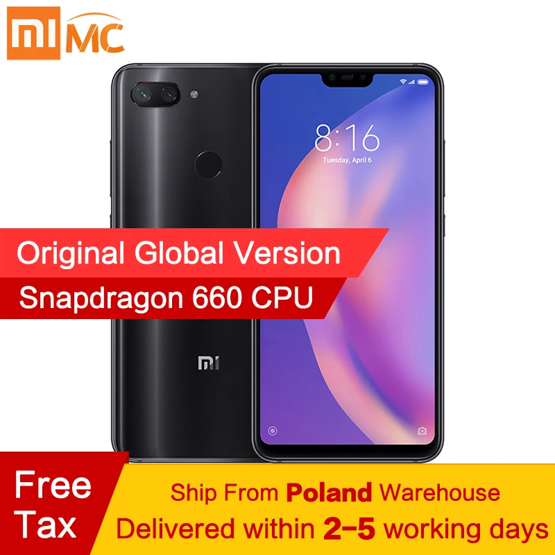 Глобальная версия Xiaomi Mi 8 Lite 4 Гб 64 Смартфон 6 26 &quot2280x1080 FHD экран 24MP фронтальная