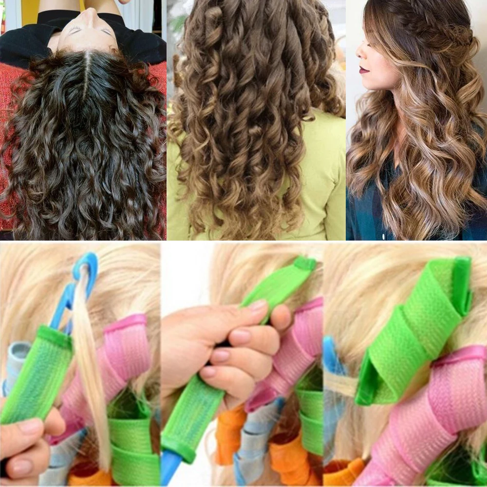 18pcs Womens Magic Hair Curlers Styling Rollers Perm Curls Spirals 