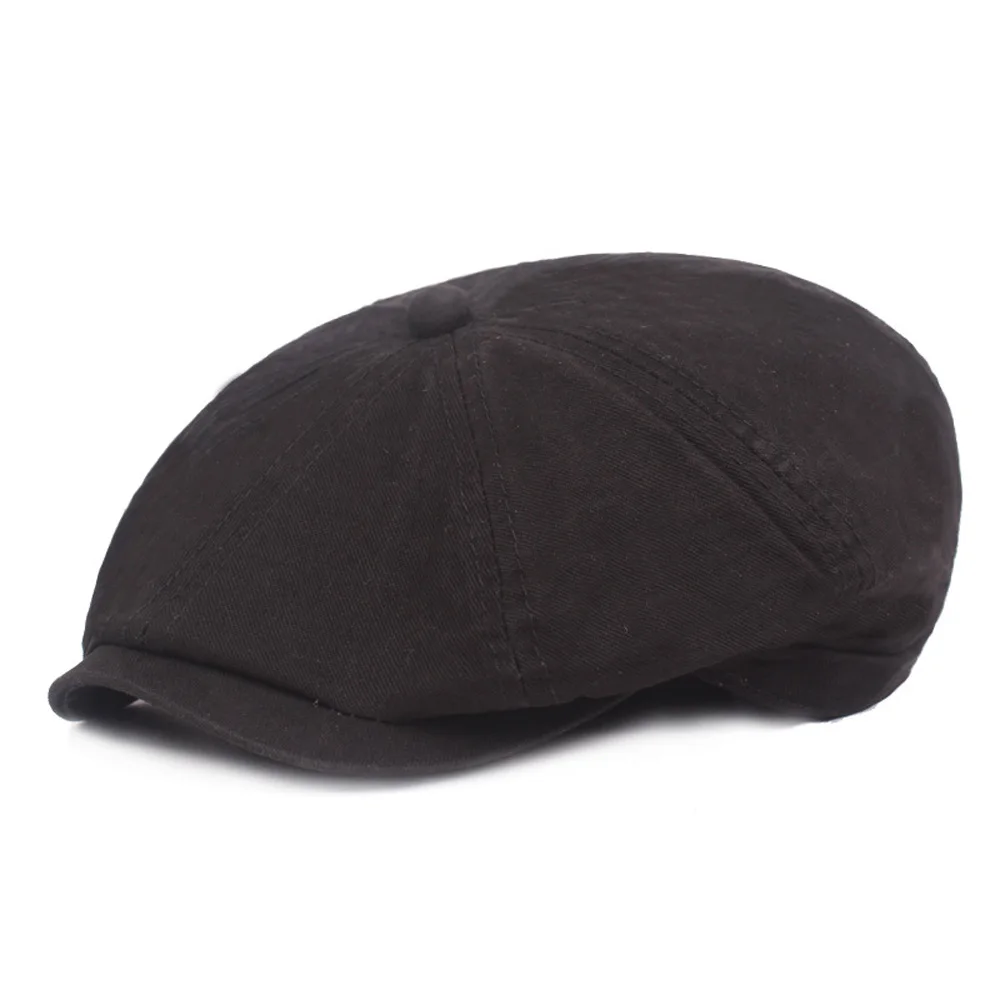 Для Мужчин's классический береты Шапки открытый с закруглёнными краями и пуговицей сверху, для вождения, для игры в гольф Кепки Однотонные шляпа CSHAT0377 - Цвет: Black