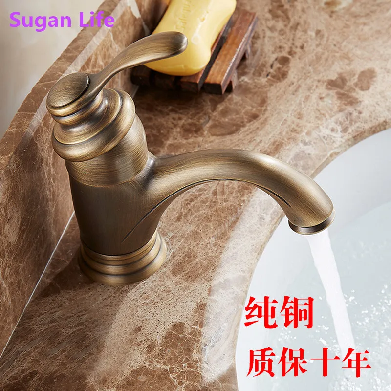 Античный латунный смеситель Sugan Life кран для ванной комнаты поворотный одна ручка