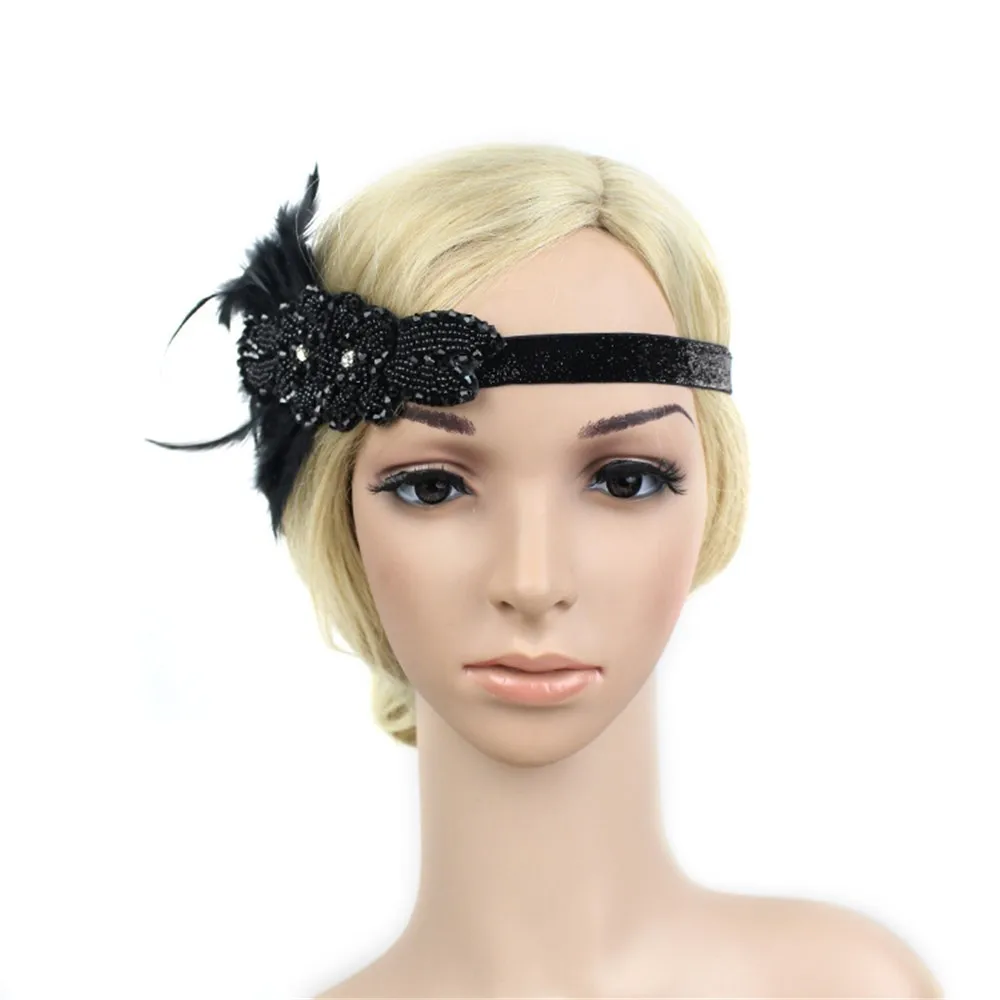 

Handmade 1920s Great Gatsby Headpiece Vintage Feather Hair Headpiece Retro Style Hair Accessory for Cocktail 20s Theme Party