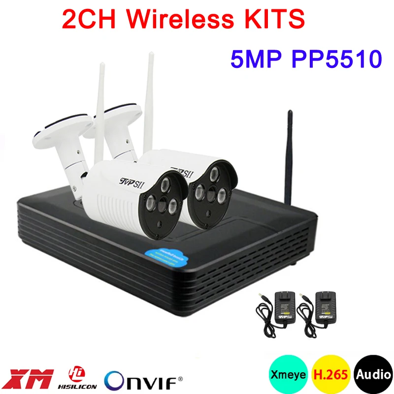 

5MP PP5510 Three Array Infrared Led ICsee Waterproof H.265+ 15fps 2CH 2 Channel WIFI Wireless Audio IP Camera kits Free Shipping