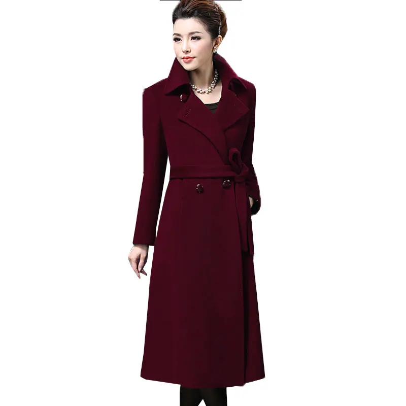 Большие размеры, осенне-зимнее шерстяное пальто для женщин, Кашемировое шерстяное пальто, верхняя одежда высшего качества, зимняя куртка для женщин, теплые парки LJ211 - Цвет: Wine red 1