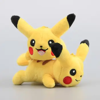 

Anime 10 Pcs/Lot Pikachu Lying Gesture Plush Pendant with Keychain Cute Mini Stuffed Dolls 11 CM