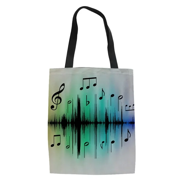 Coloranimal Music Note Pattern Women Eco-friendly Handbag Youth Girl Casual Canvas Top-handle Bag Shopping Beach Tote Bag 