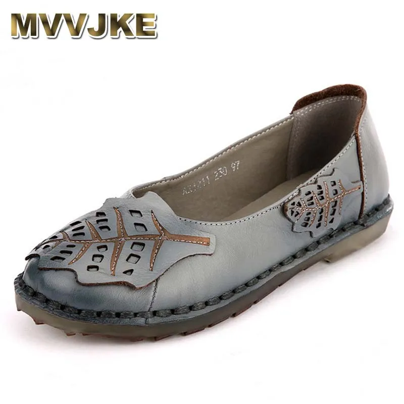 

MVVJKE new women's shoes Flats non-slip Genuine leather Big size 40 41 Female shoes casual mother shoes obuv zapatos mujer