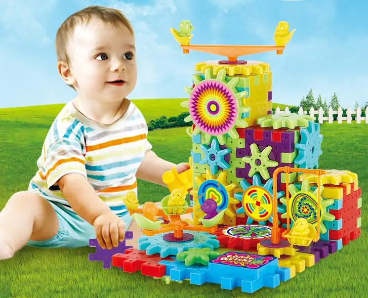 

81pcs Music&Light Dynamical Gear Building Blocks Toy For Children 3D Electric Glittery Rotating Variable Block DIY Toy for Kids