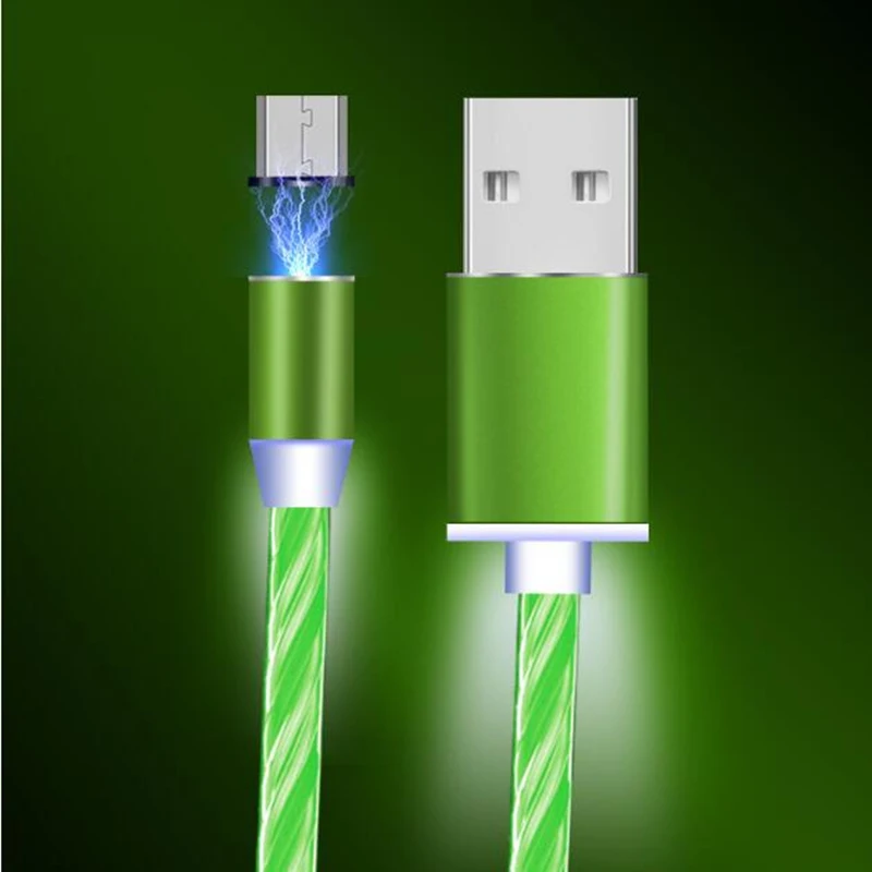 Flow Luminous Lighting Magnetic USB Cable For Samsung Galaxy S10 Plus Huawei P20 P30 Pro Type C USB Fast Magnet Charger Charging - Цвет: Green