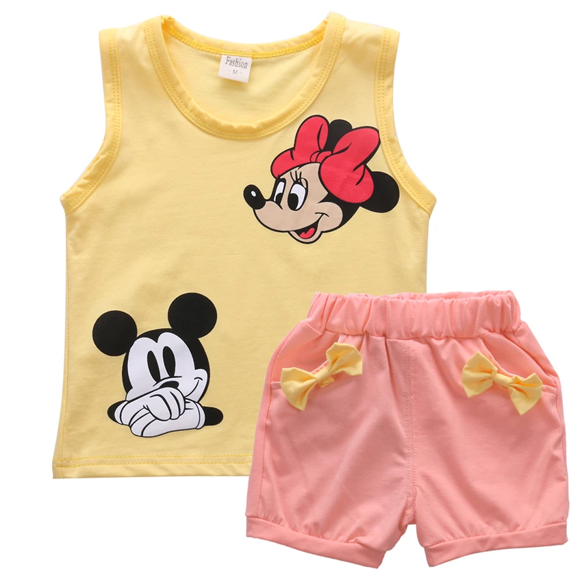 Новогодняя Детская одежда с Минни Маус комплект для девочек из 2 предметов: футболка Топы+ штаны/платье комплекты детской одежды для девочек Лидер продаж