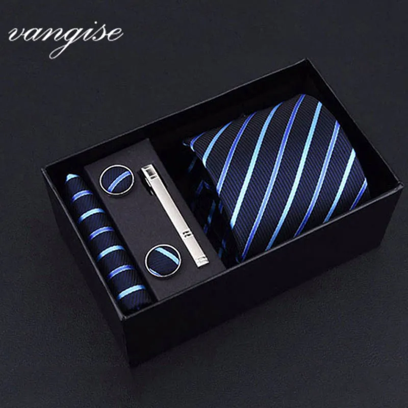 Модные 8 см широкие галстуки наборы черный/синий/красный мужской шейный галстук платок запонки 24 цвета коробка подарок полиэстер шелк ручной работы - Цвет: A8020