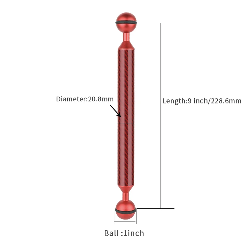 Углеволоконный зажим с двумя шаровой головкой для дайвинга фотографии плавучесть плавучих Arm Камера подводный набор лотков Сверхлегкий 5/6/7/8/9/10/11/12 дюймов - Цвет: 9inch Red