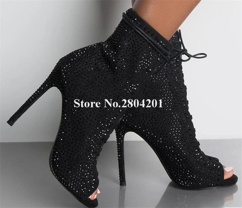 rhinestone black booties