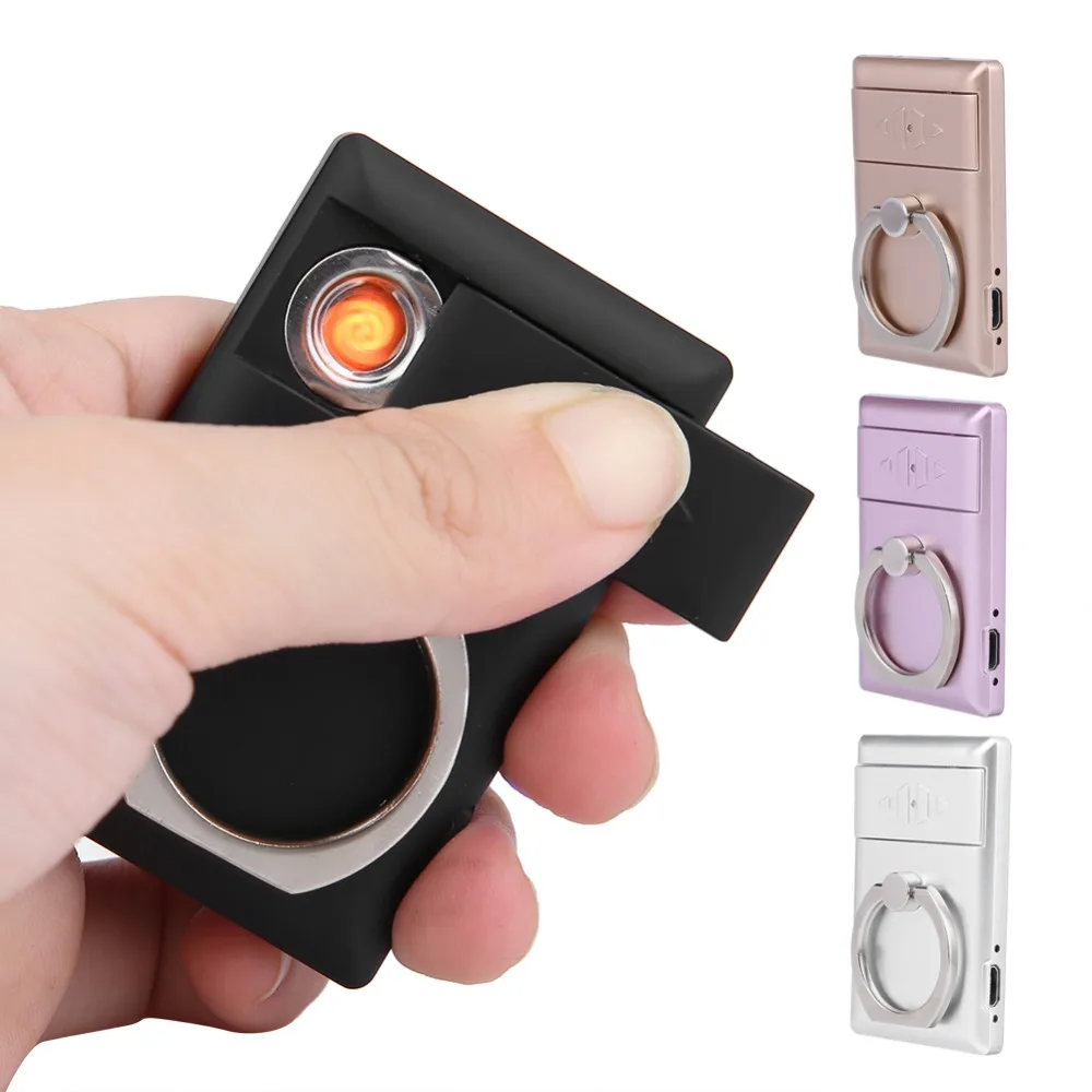 

Multi-functional USB Charging lighter electronic cigarette lighters windproof Lighter Man's gift with Phones Support Ring