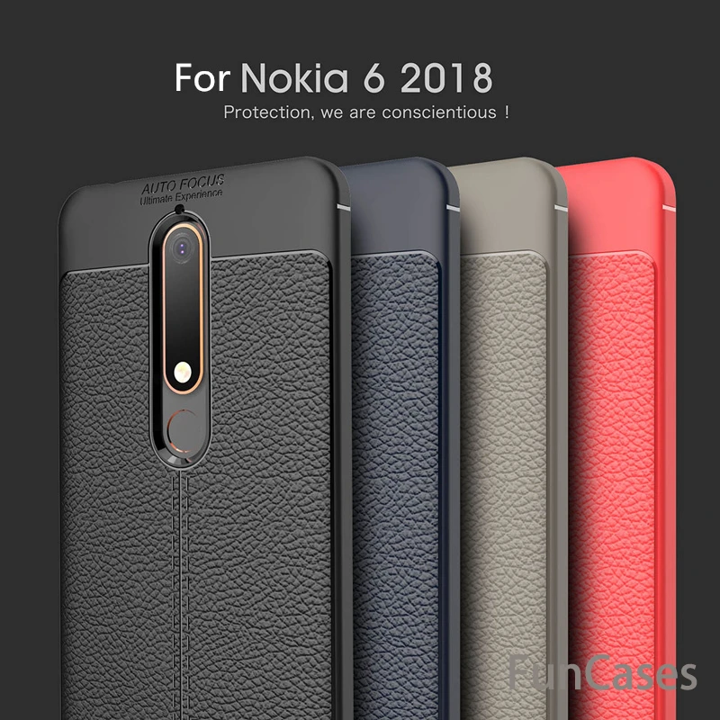 For Nokia 6 2018 Case Cover Litchi Grained Anti-slip Luxury Soft Shockproof Rugged Protective TPU Silicone Back CellPhone | Мобильные