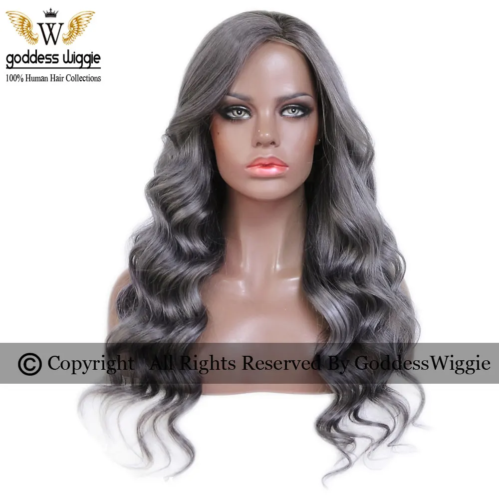 7A 150Density Dark Grey Full Lace Body Wave Wigs Glueless Human Hair